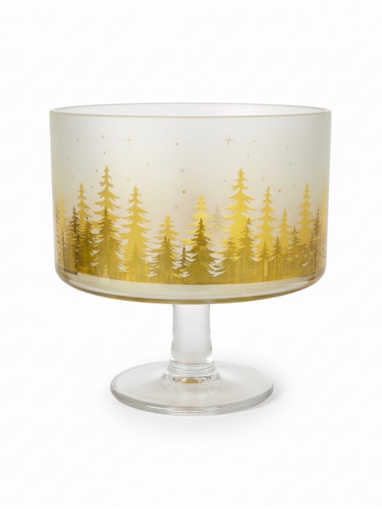 Other - Trifle Bowl Christmas Gold Frosted Glass Pine Tree Forest Holiday Centerpiece 7"